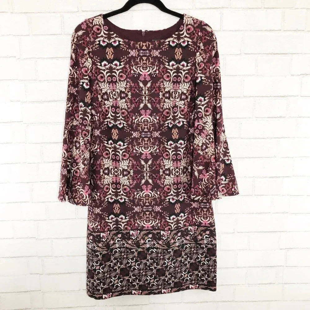 Vince Camuto Multicolor Bell Sleeve Sheath Dress Women's Size 10